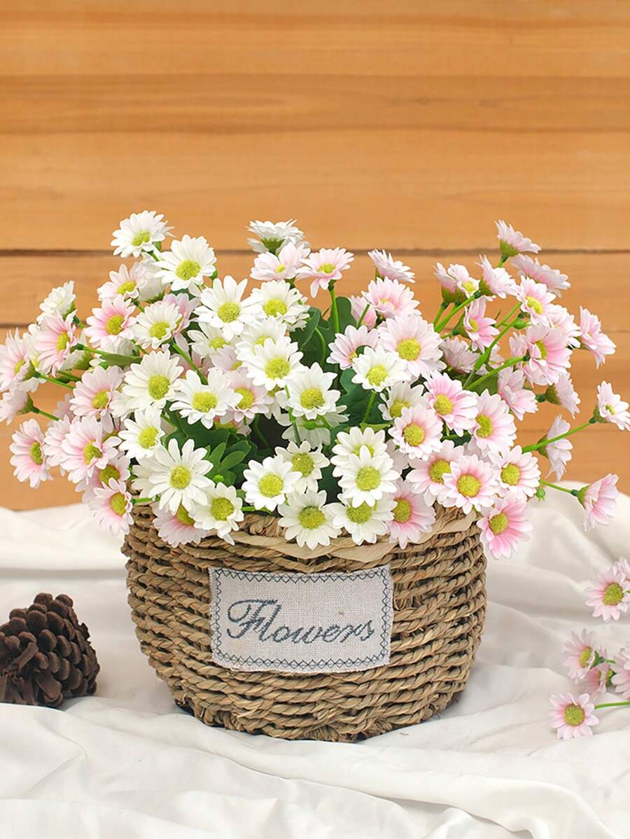 1束塑膠擬真花雛菊設計人造花束裝飾用品 - 黃色 - 查看 1