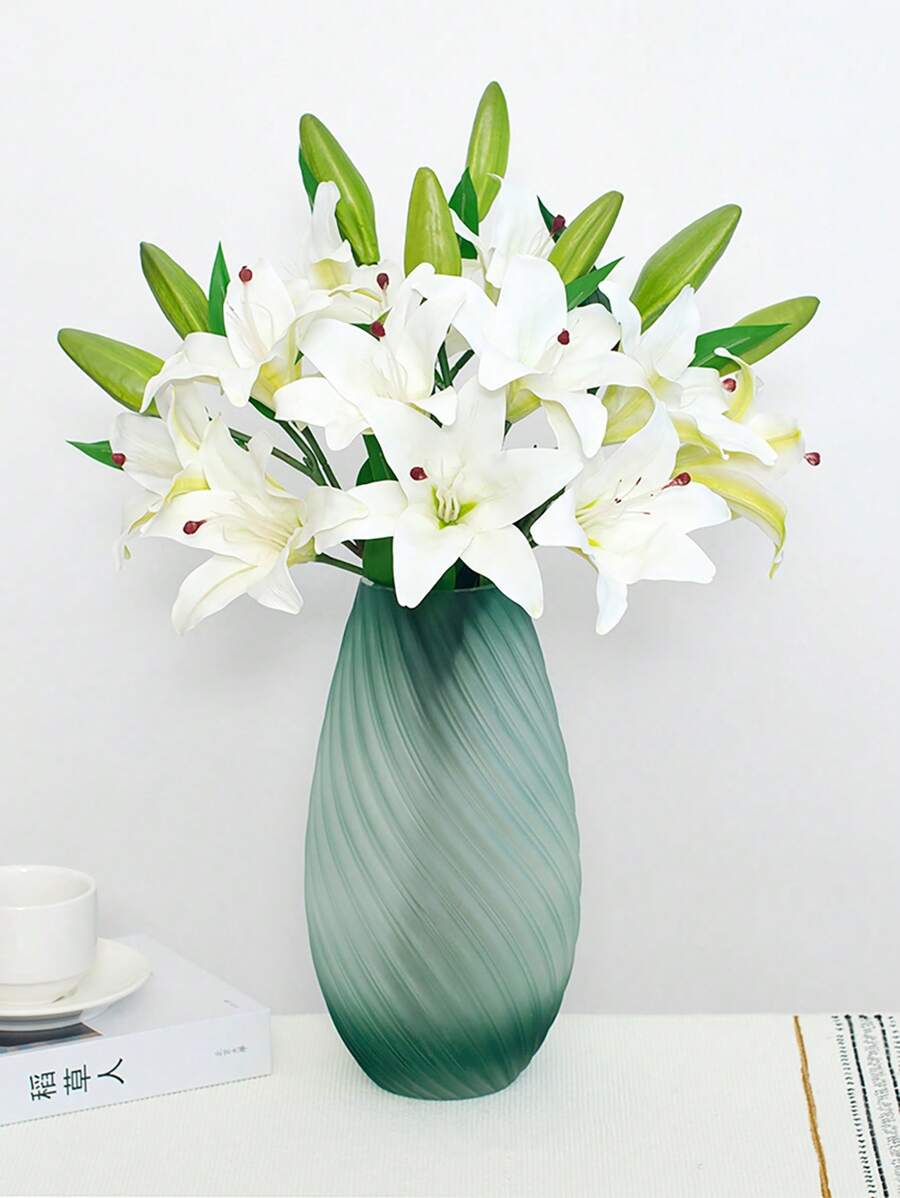 1束塑膠擬真花創意百合設計人造花束 - 白色 - 查看 1