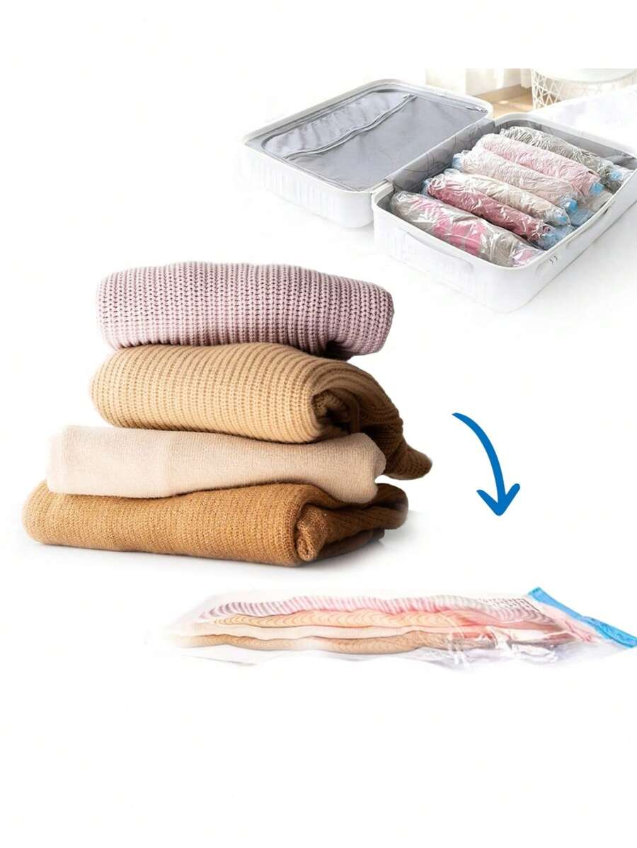 8 件旅行节省空间真空储物袋(4 个中号,4 个大号),无泵密封真空压缩储物袋,适用于旅行、毯子、被子和衣服的包装袋 - 無色 - 查看 1