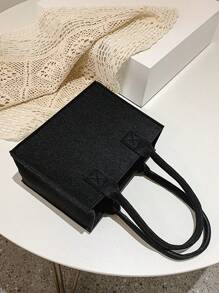 Girls Solid Colour Polyester No-closure Square Bag - Black - View 5