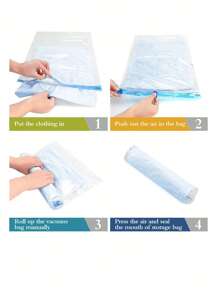 8 件旅行节省空间真空储物袋（4 个中号，4 个大号），无泵密封真空压缩储物袋，适用于旅行、毯子、被子和衣服的包装袋 - 無色 - 查看 5