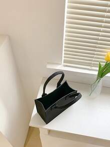 Girls Solid Colour Polyester No-closure Square Bag - Black - View 6