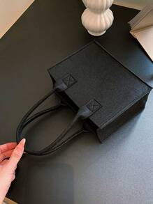 Girls Solid Colour Polyester No-closure Square Bag - Black - View 7