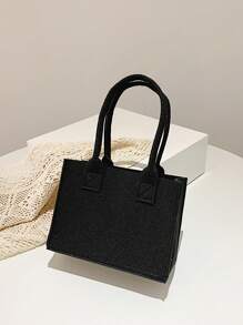 Girls Solid Colour Polyester No-closure Square Bag - Black - View 8