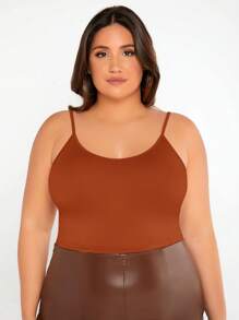 SHEIN BASICS Áo hai dây Plus Size màu trơn Giải trí - Rỉ Nâu - Xem 4