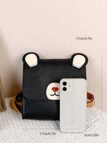 Kids Bear Design PU Flap Cartoon Túi mới lạ dễ thương - màu đen - Xem 4