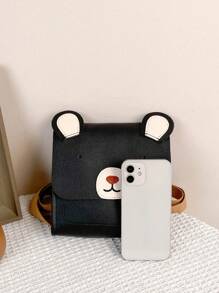 Kids Bear Design PU Flap Cartoon Túi mới lạ dễ thương - màu đen - Xem 5