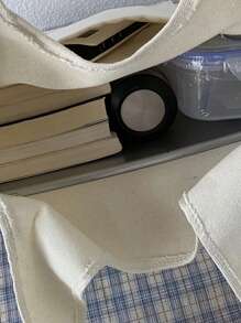 中號購物袋字母和花朵圖案預科生書包適合畢業生、青少年女孩、新生、大二、初中和高中學生、大學和高中，非常適合戶外、旅行和返校 - 米色 - 查看 3