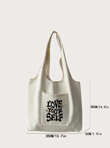 中號購物袋字母和花朵圖案預科生書包適合畢業生、青少年女孩、新生、大二、初中和高中學生、大學和高中，非常適合戶外、旅行和返校 - 米色 - 查看 5