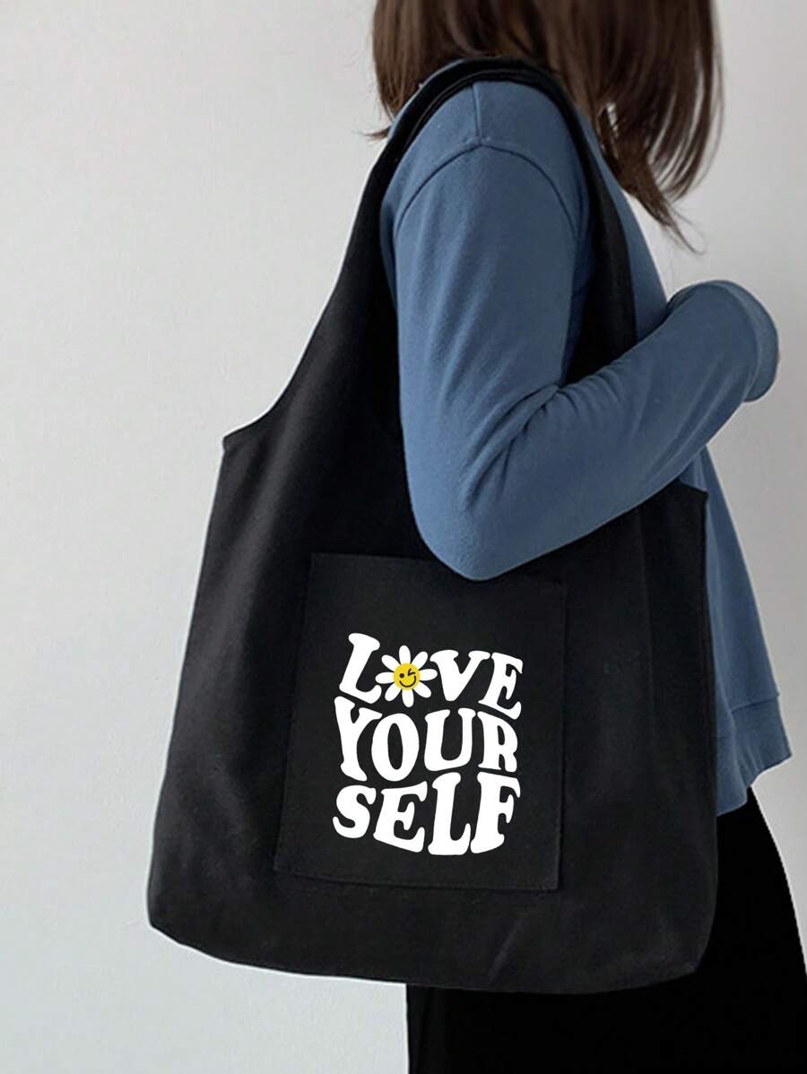 Túi dành cho người mua sắm trung bình Túi đi học đồ họa chữ & hoa dành cho sinh viên mới tốt nghiệp, cô gái tuổi teen, sinh viên năm nhất, sinh viên năm hai, sinh viên năm cuối đại học, đại học và trung học phổ thông, hoàn hảo cho hoạt động ngoài trời, du lịch và quay lại trường học - màu đen - Xem 1