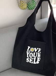 Túi dành cho người mua sắm trung bình Túi đi học đồ họa chữ & hoa dành cho sinh viên mới tốt nghiệp, cô gái tuổi teen, sinh viên năm nhất, sinh viên năm hai, sinh viên năm cuối đại học, đại học và trung học phổ thông, hoàn hảo cho hoạt động ngoài trời, du lịch và quay lại trường học - màu đen - Xem 2