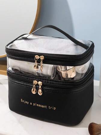 双层皮革化妆包化妆包化妆品收纳包化妆品收纳袋