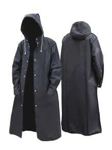 1pc Black Long Hooded Rain Poncho, Waterproof Jacket For Outdoor Activities Like Travel, Hiking, Fishing, Climbing - Black - View 2