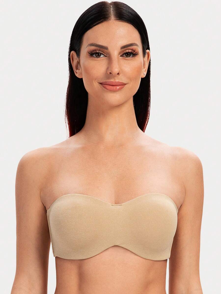 Women's Unlined Bandeau Underwire Minimizer Strapless Bra, Lingerie - Apricot - View 1