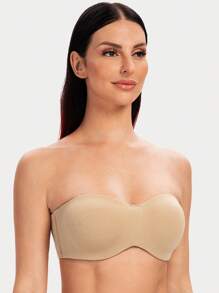 Women's Unlined Bandeau Underwire Minimizer Strapless Bra, Lingerie - Apricot - View 4