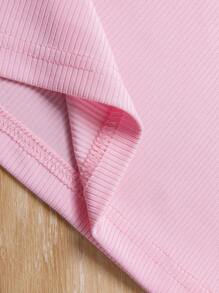 SHEIN 少女字母拼接細節肋針織連衣裙 - 粉色 - 查看 3