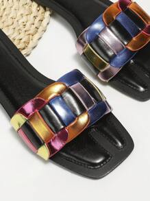 Fashionable Slide Sandals For Women, Colorblock Single Band Flat Sandals - Multicolor - View 2
