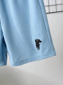 SHEIN 男孩馬刺繡背心上衣和短褲和T恤 - 藍白色 - 查看 4