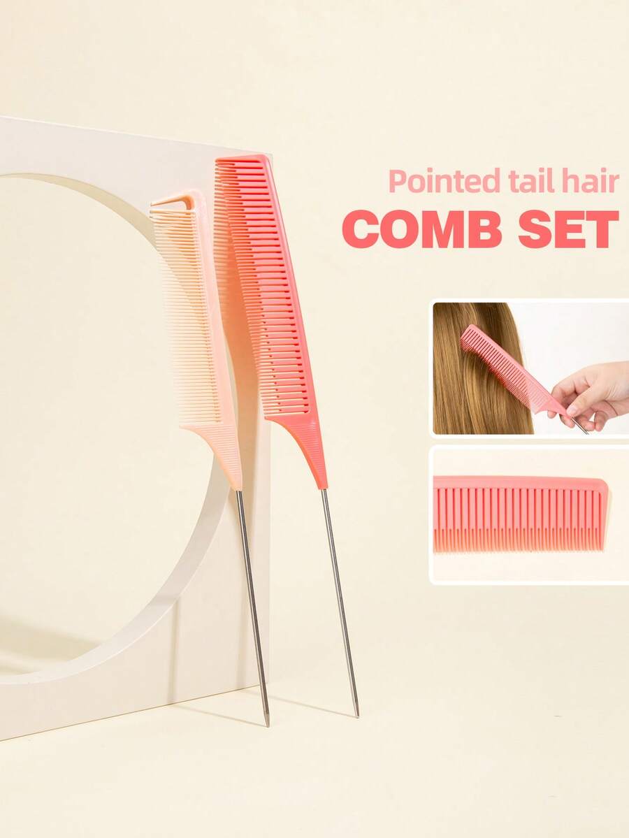 2 piezas cola de rata cortes de cabello Peine Set - Rosa - Ver 1