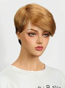 Short Straight Pixie Cut Colored Human Hair Wig With Bangs - S1/27 - View 1