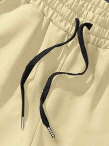 Manfinity Homme Hombres Shorts unicolor de cintura con cordón - Beis - Ver 3