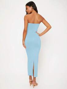 SHEIN BASICS Solid Tube Bodycon Casual Dinner Dating Dress/Summer\Elegant\Off-Shoulder\Party - Baby Blue - View 2