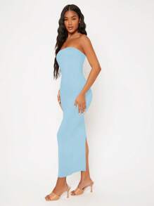 SHEIN BASICS Solid Tube Bodycon Casual Dinner Dating Dress/Summer\Elegant\Off-Shoulder\Party - Baby Blue - View 4