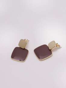 1pair Alloy Square Shaped Brown Drip Drop Earrings - Beige - View 1