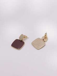 1pair Alloy Square Shaped Brown Drip Drop Earrings - Beige - View 2