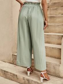SHEIN LUNE 紙袋腰前繫帶百褶闊腿褲 - 薄荷綠 - 查看 2