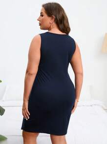 SHEIN Clasi Plus Cut Out Twist Front Dress - Navy Blue - View 2