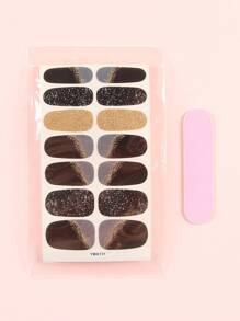 1sheet Glitter Nail Art Sticker & 1pc Nail File - Multicolor - View 2