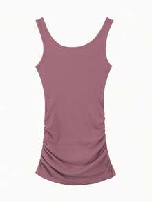 Vestido tank unicolor fruncido de canalé