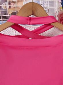 SHEIN Tops con gái Hội Chữ thập Cắt ra màu trơn Giải trí - Màu Hồng Tươi - Xem 6