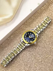 Poshi 1 pieza Reloj de cuarzo con correa de acero inoxidable y calendario de la marca POSHI, de moda y casual para damas