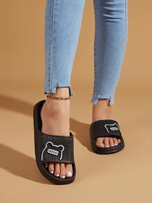 時尚拖鞋適用於女士雙色字母圖案拖鞋 - 黑色 - 查看 4