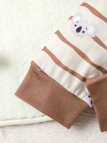 Baby Koala Print Bodysuit & Striped Trousers PJ Set - Brown - View 3