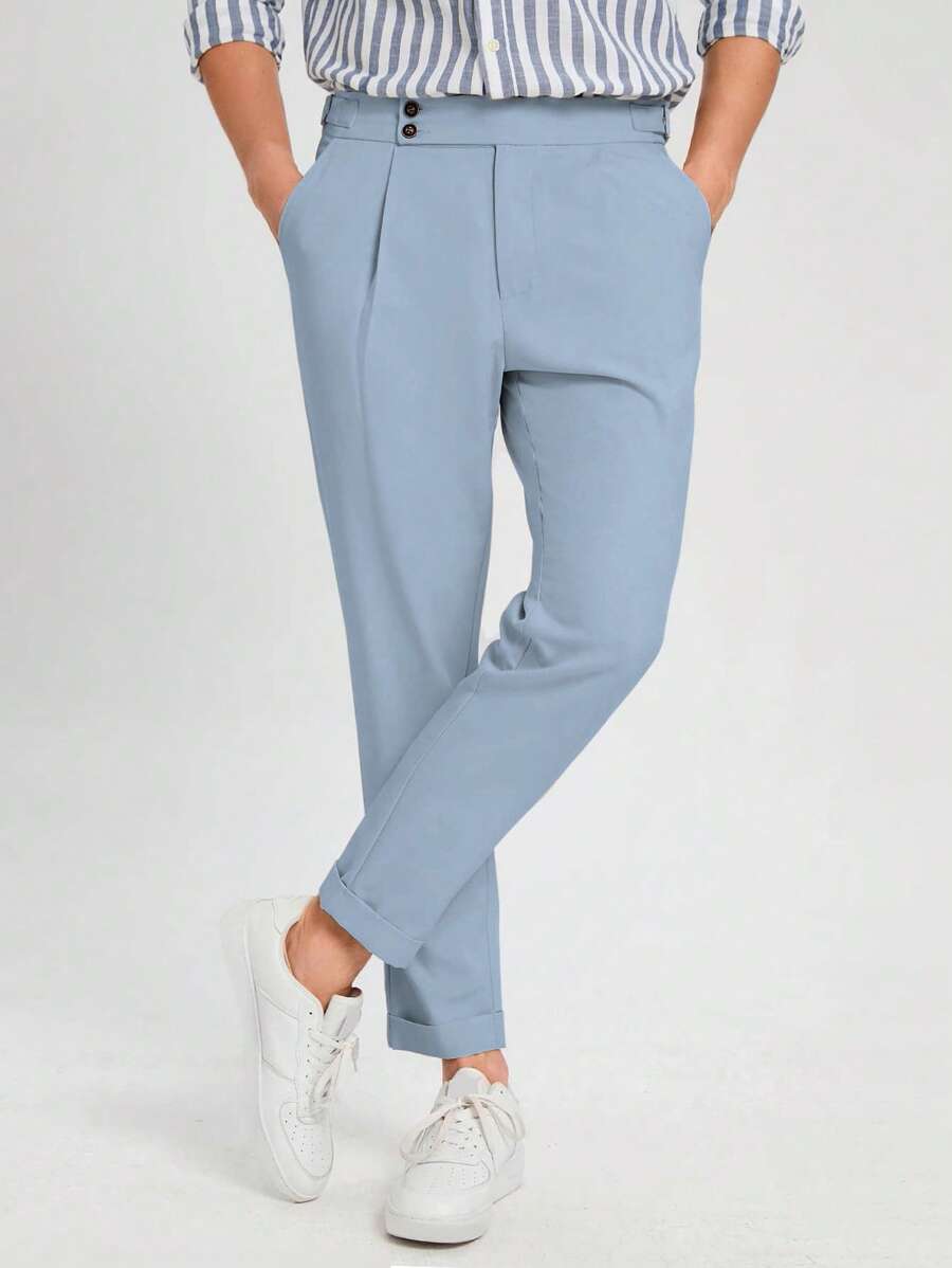 Calvornis 男士素色斜口袋西裝褲 - 霧霾藍 - 查看 1