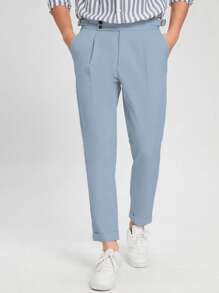 Calvornis 男士素色斜口袋西裝褲 - 霧霾藍 - 查看 4