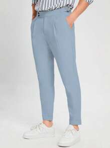 Calvornis 男士素色斜口袋西裝褲 - 霧霾藍 - 查看 5