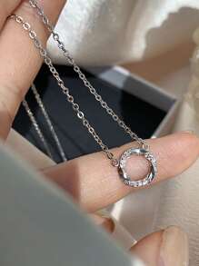 1 Vòng Cổ Mặt Dây Chuyền Tròn Mobius Cho Nữ, Đa Năng Đơn Giản Thời Trang Thanh Lịch - Bạc - Xem 5