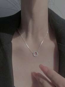 1 Vòng Cổ Mặt Dây Chuyền Tròn Mobius Cho Nữ, Đa Năng Đơn Giản Thời Trang Thanh Lịch - Bạc - Xem 7