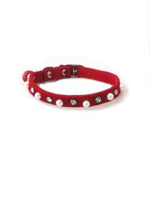 1pc Adjustable Faux Pearl & Rhinestone Decor Pet Collar For Cat For Decoration - Red - View 2