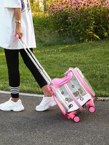 1pc Clear Pet Carrier Box For Cat And Dog For Outdoor - Pink - View 3