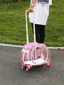 1pc Clear Pet Carrier Box For Cat And Dog For Outdoor - Pink - View 4