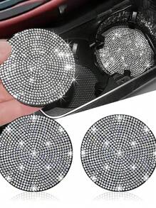1pc Rhinestone Decor Silicone Car Coaster - White - View 1