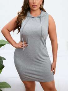 SHEIN Essnce 大碼抽繩連帽緊身連衣裙 - 灰色 - 查看 3