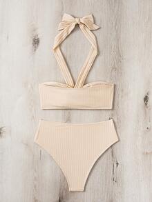 Bañador bikini halter girante - Beis - Ver 2