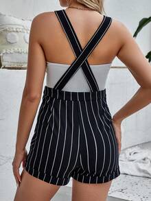 SHEIN Maternidad Mono overol con estampado de rayas sin top tubo - Negro - Ver 2