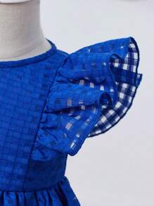 Baby Girl Casual Solid Plaid Sleeveless Ruffle Hem Mini Dress